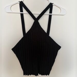 Zara Black Ribbed Halter Tank Top
